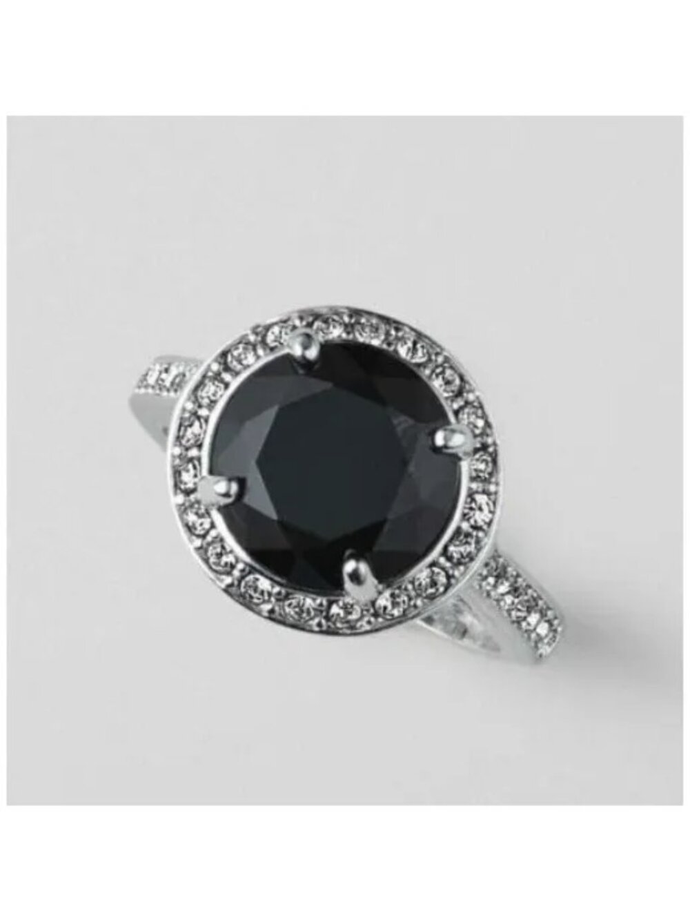 Avon Studio 1886 Black Round CZ Halo Cocktail Ring-Size 6-New In Box